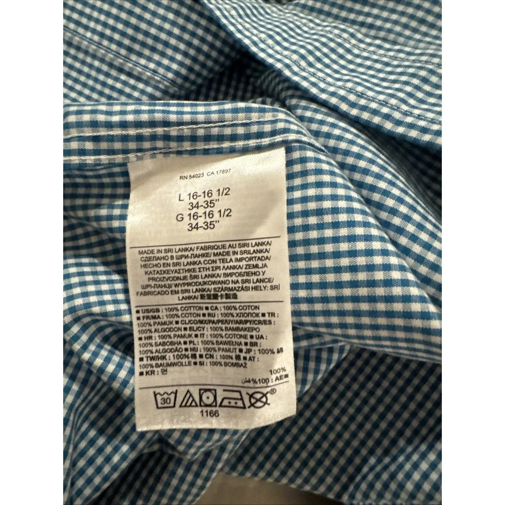 Banana Republic Non-iron Slim Fit Long Sleeve Mens Shirt L 16.5x33 Blue Check